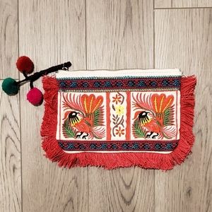 Fun colorful boho fabric clutch with fringe